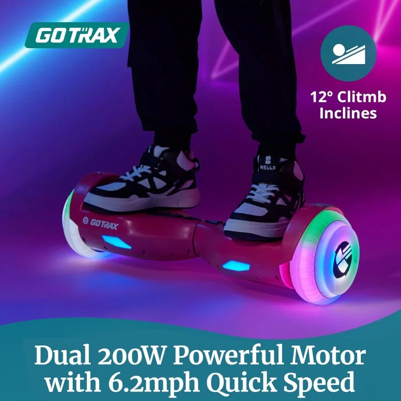 Gotrax Hoverboard con ruedas LED de 6,5 ", Faro, rango máximo de 4/5/6 millas, potencia de 6,2 mph por Motor Dual de 200W, certificado UL2272