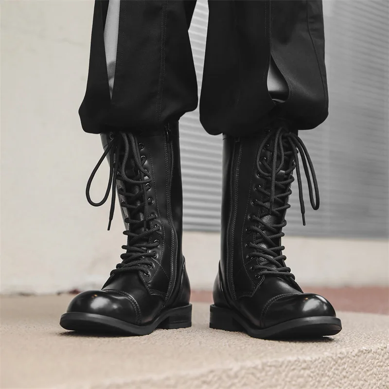 

mens casual natural leather boots black stylish shoes cowboy high boot stage nightclub dress handsome long motorcycle botas male