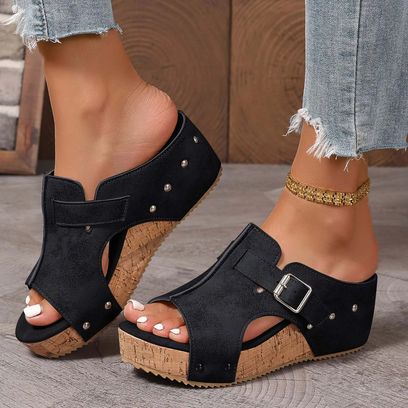 Sandalias de vestir para mujer, sandalias con cuña para mujer, sandalias con plataforma y cuña, sandalias con cuña y Punta abierta, sandalias informales de ancho para mujer
