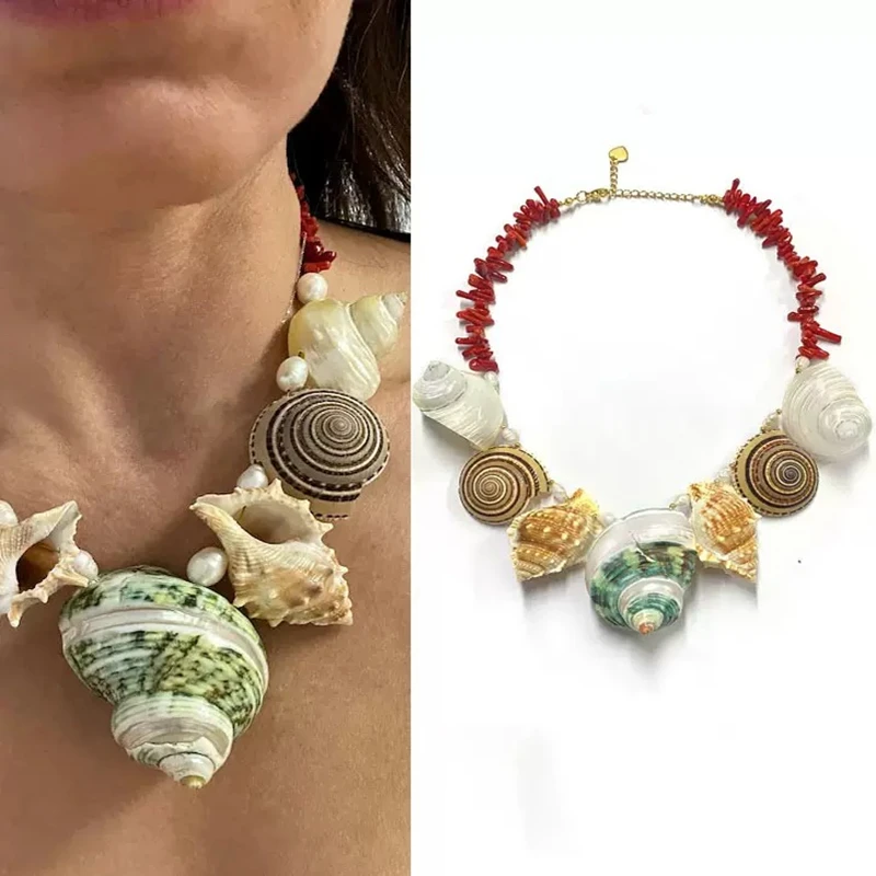 2025 جديد شل الشاطئ قلادة المرأة الإكسسوارات المرجان محارة الخرزة مجوهرات سحر ارتداء اليومي هدية عيد فتاة باردة بوهيم #2