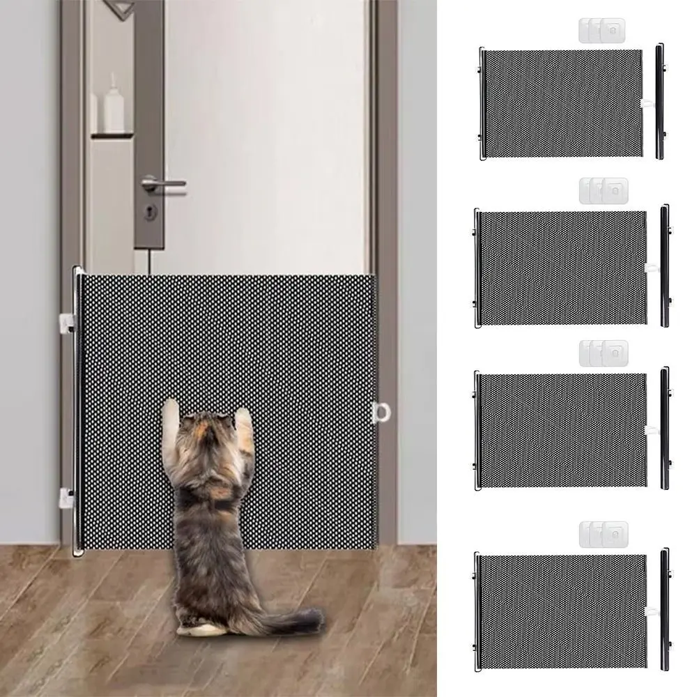 Retractable Pet Fence Barrier Folding Easy Installation Baby Safe Guard Door with Universal Hooks Pet Isolation Gate