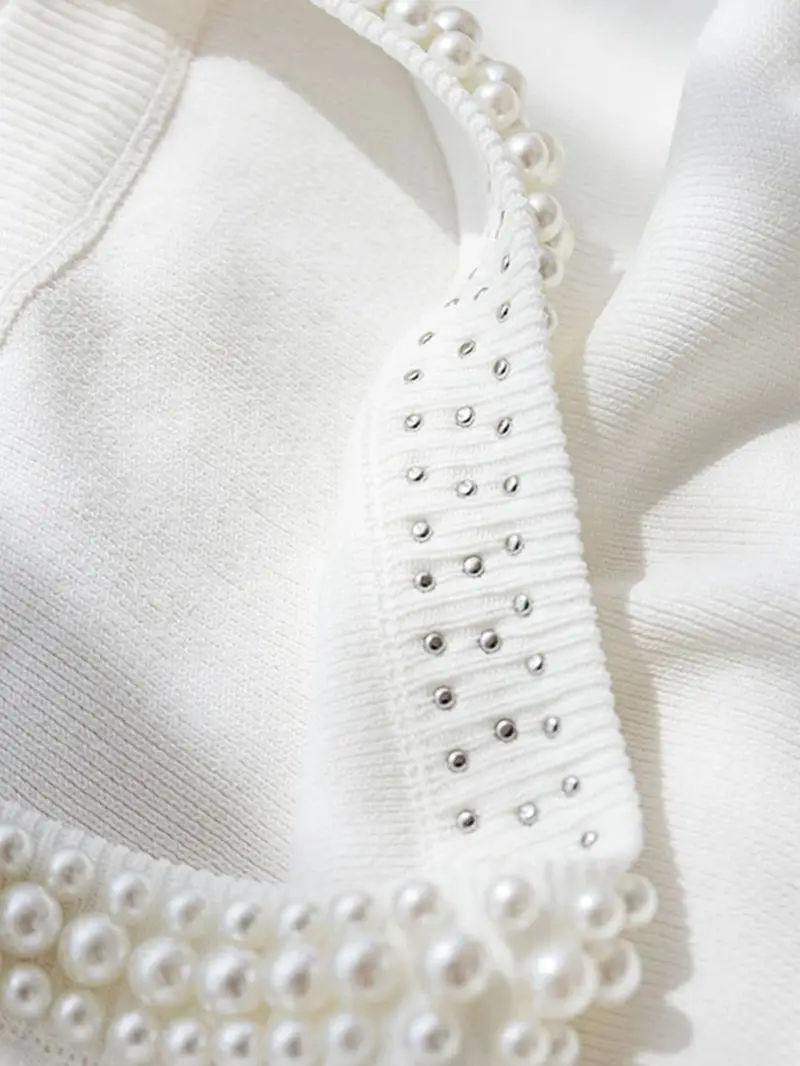 Knitted Vest Sweater Women\'s White Sleeveless Bottom Shirt 2024 New Spring Autumn Beading O-N eck Elegant All-Matched Knit Top