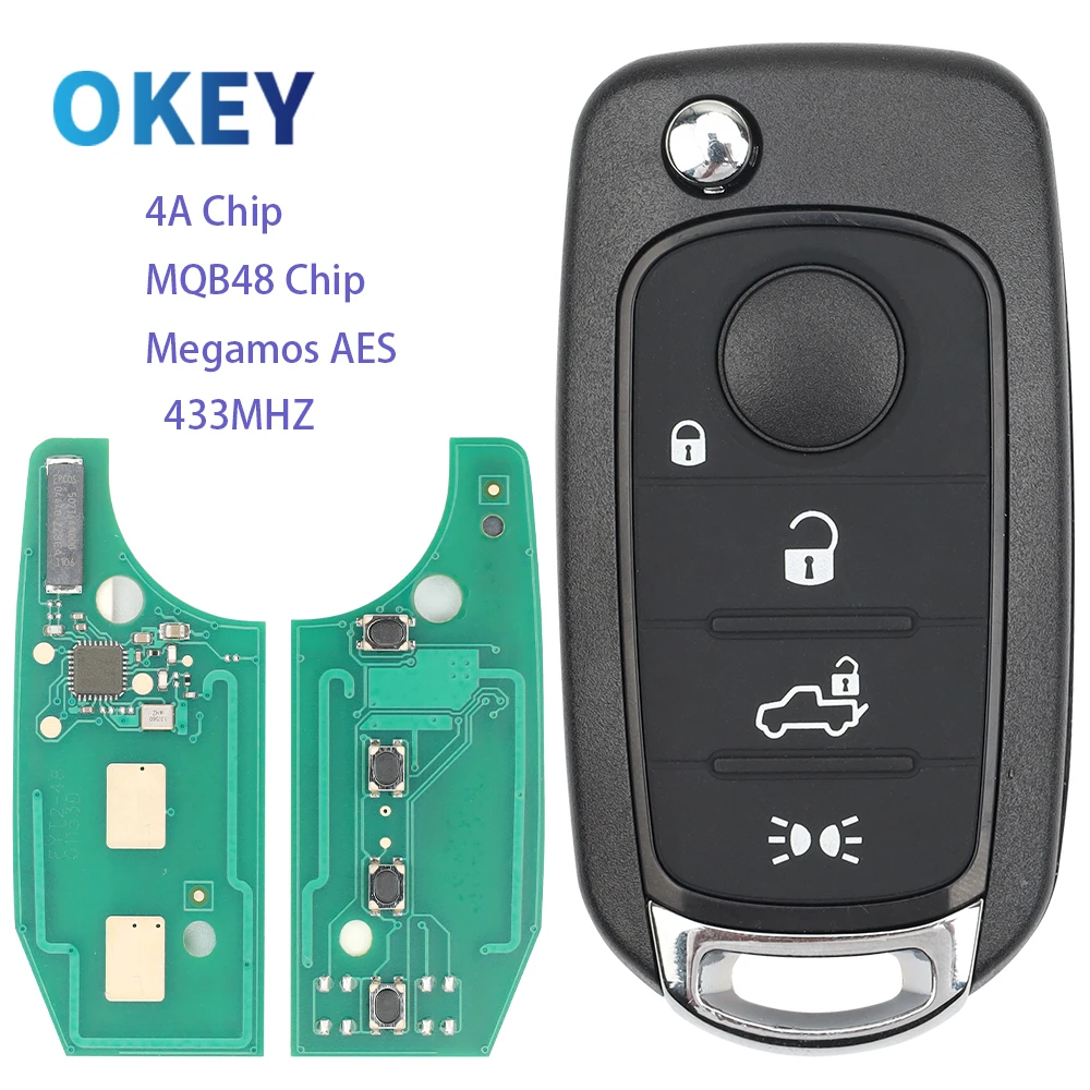 Okey Remote Flip Car Key 433MHZ 4A Chip MQB 48 Megamos AES For Fiat 500X Egea Tipo 2016 2017 2018 Dodge SIP22 Blade