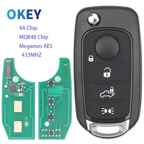 Okey 원격 플립 자동차 키 433MHZ 4A 칩 MQB 48 Megamos AES For Fiat 500X Egea Tipo 2016 2017 2018 Dodge SIP22 Blade