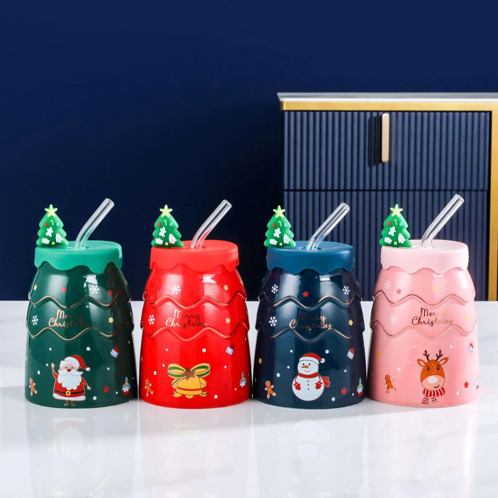 Decorative Christmas Tree Shaped Mug for Latte Home Office Birthday Gift Hot beverage