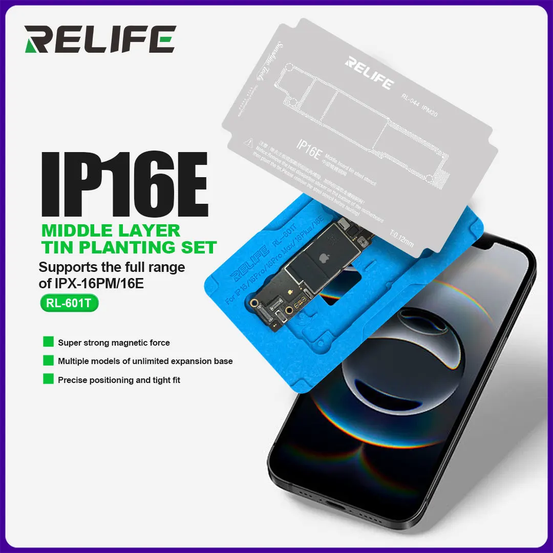 RELIFE New BGA Reballing Fixture for IPhone X-16 Pro Max Motherboard Middle Layer Board Tin Planting with Stencil for RL-601T