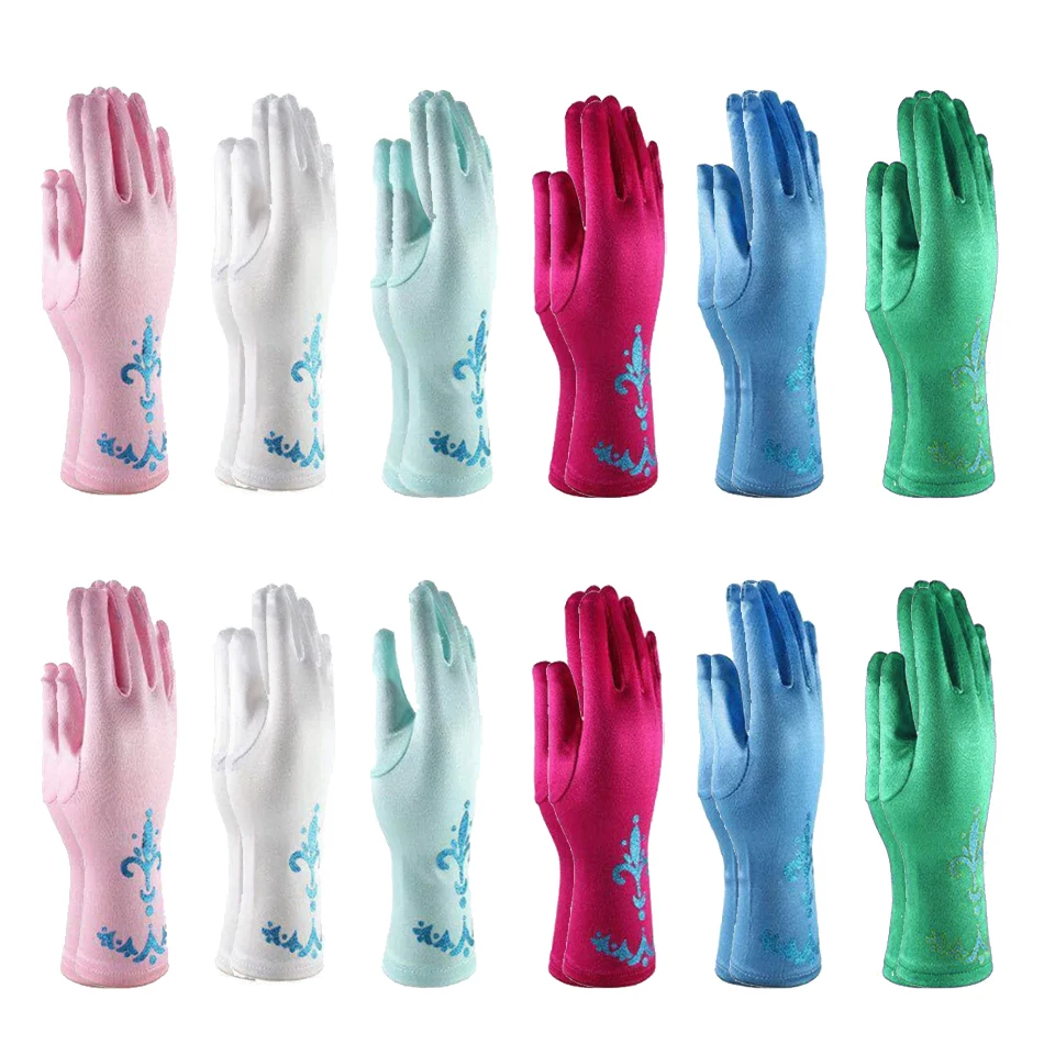 

Wholesale 10pairs/lot Kids Princess COS Snowflake Gloves Baby Girl Anna Dress Up Mitten Bows Print Children Fingerless For Gilrs