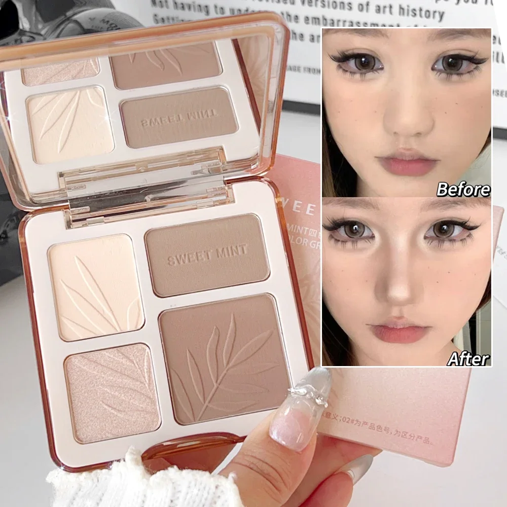 4 สี Highlighter Bronzers Palette กันน้ํา Face Brightening Shading Grooming Powder Natural Eye Shadow Nose Contour เครื่องสําอางค์