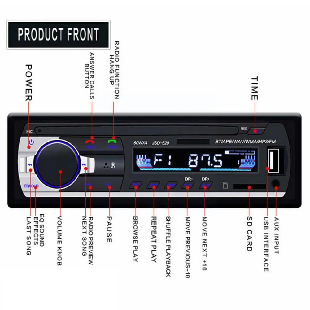 (Factory Direct Sales) Car Mp3 Player Stereo 60W*4 Bluetooth 12v/24v Audio Radio Usb/Tf/Fm/Aux Car truck F8E6