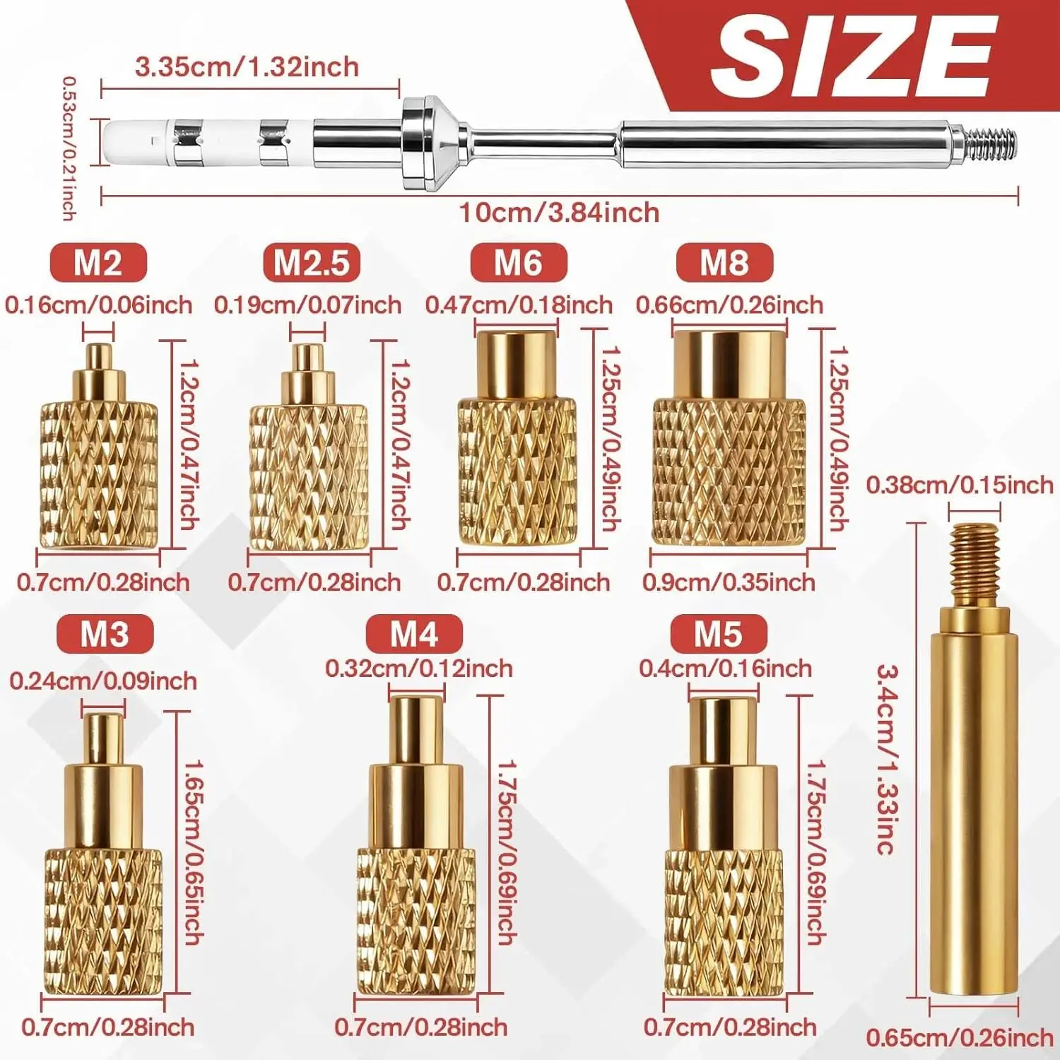 Soldering Heat Insert Nut Iron Tip TS100/101 Pine64 936 Internal Thread Head M2-M8 Brass Hot Melt Insertion Kit For 3D Printer