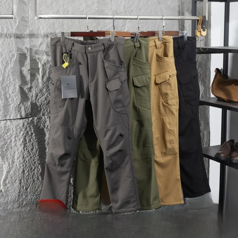 Men's Tactical Workwear Pants Fleece Lined Thickened Soft  Casual Trousers Autumn Winter New Style Multi Pocket Outdoor ...