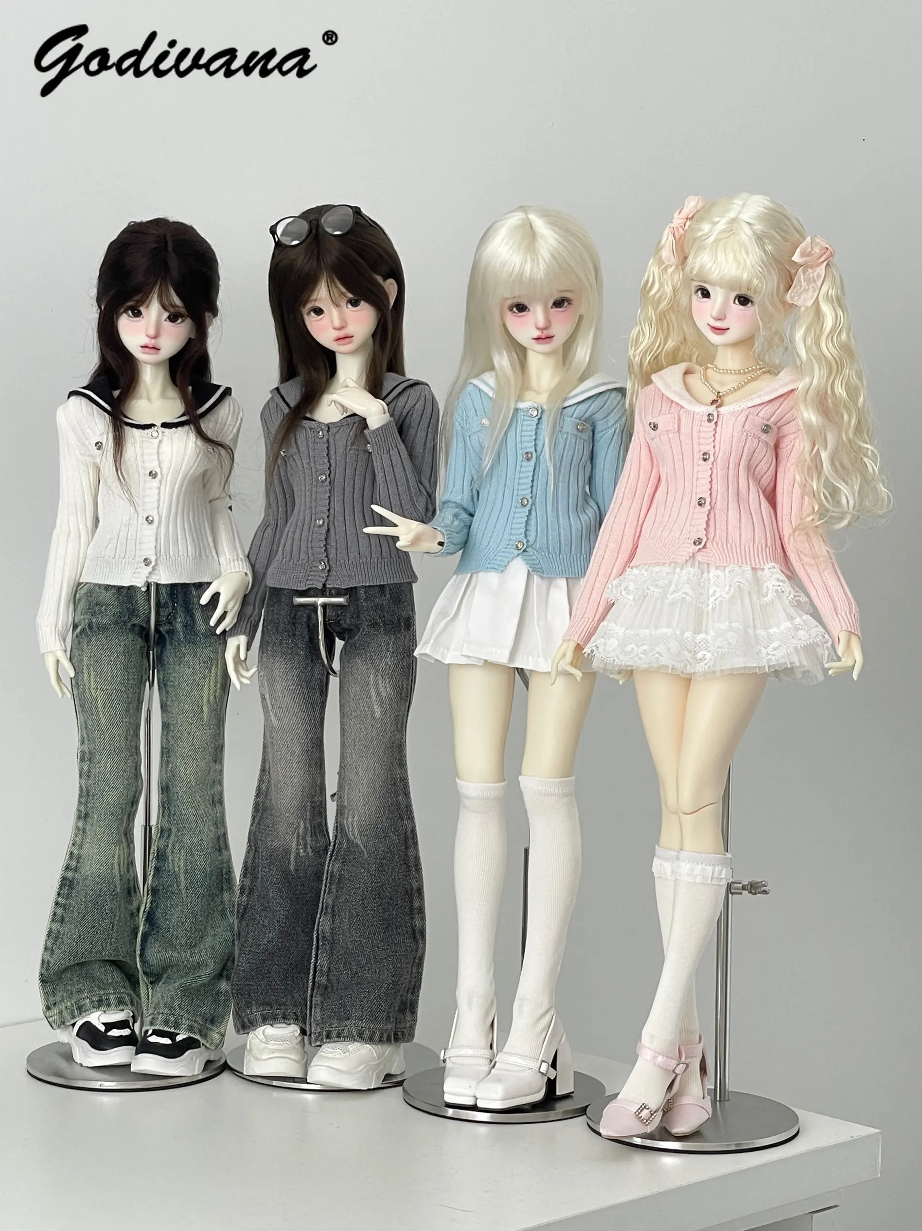 Azone 1/3 1/4 BJD Doll Clothes Preppy Sweet Knit Cardigan Sailor Collar Long Sleeve Sweater Lim Fit Versatile Casual Daily Coat