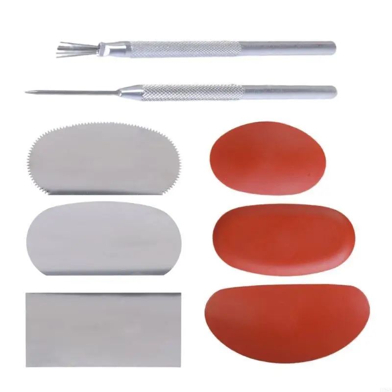 

H05E 8Piece Sculpture Pottery Scraper Cutter Ceramic Clay Tool Set for Sculpting Modeling with Silicone and Metal Tool