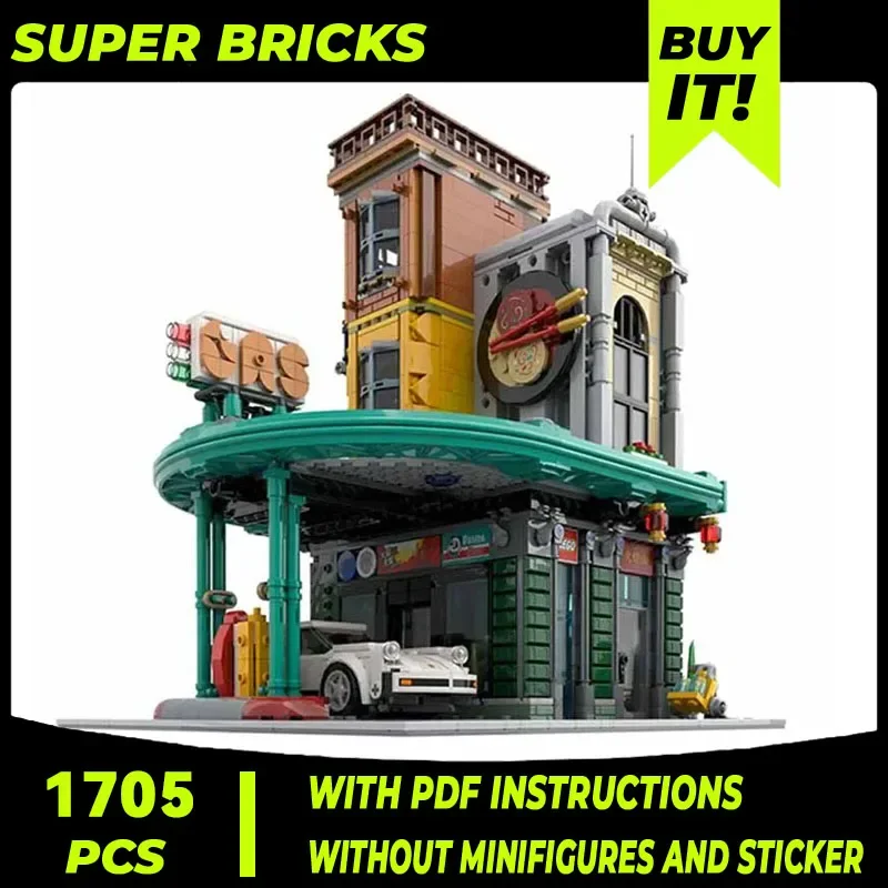 Moc Building Blocks Modular Street View Gas Station Technical Bricks DIY Assembly Construction Toys For Child Holiday Gifts