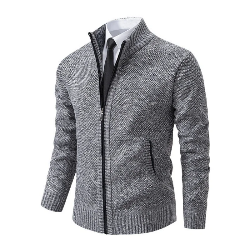 

2025 Large-sized men's casual cardigan, warm men's coat for autumn and winter, fashionable stand-up collar sweater, knitted swea