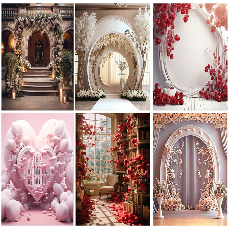 Fondos de fotografía de pared de flores coloridas, arco de rosas romántico, ramo de boda, accesorios de fondo de estudio fotográfico para el Día de San Valentín, LH-5