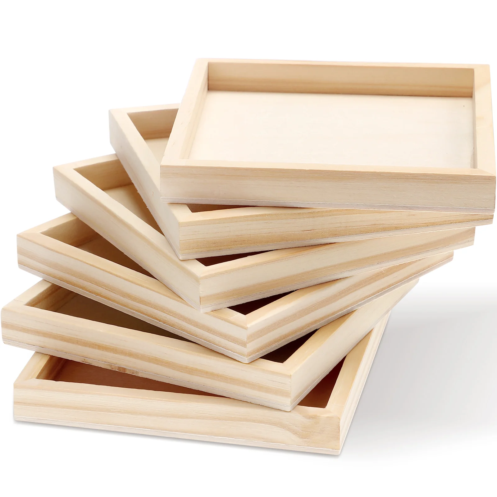 6 Pcs Jigsaw Tray Puzzles Wooden Trays Unfinished Dishes for Hexahedral Painting Bamboo Natural