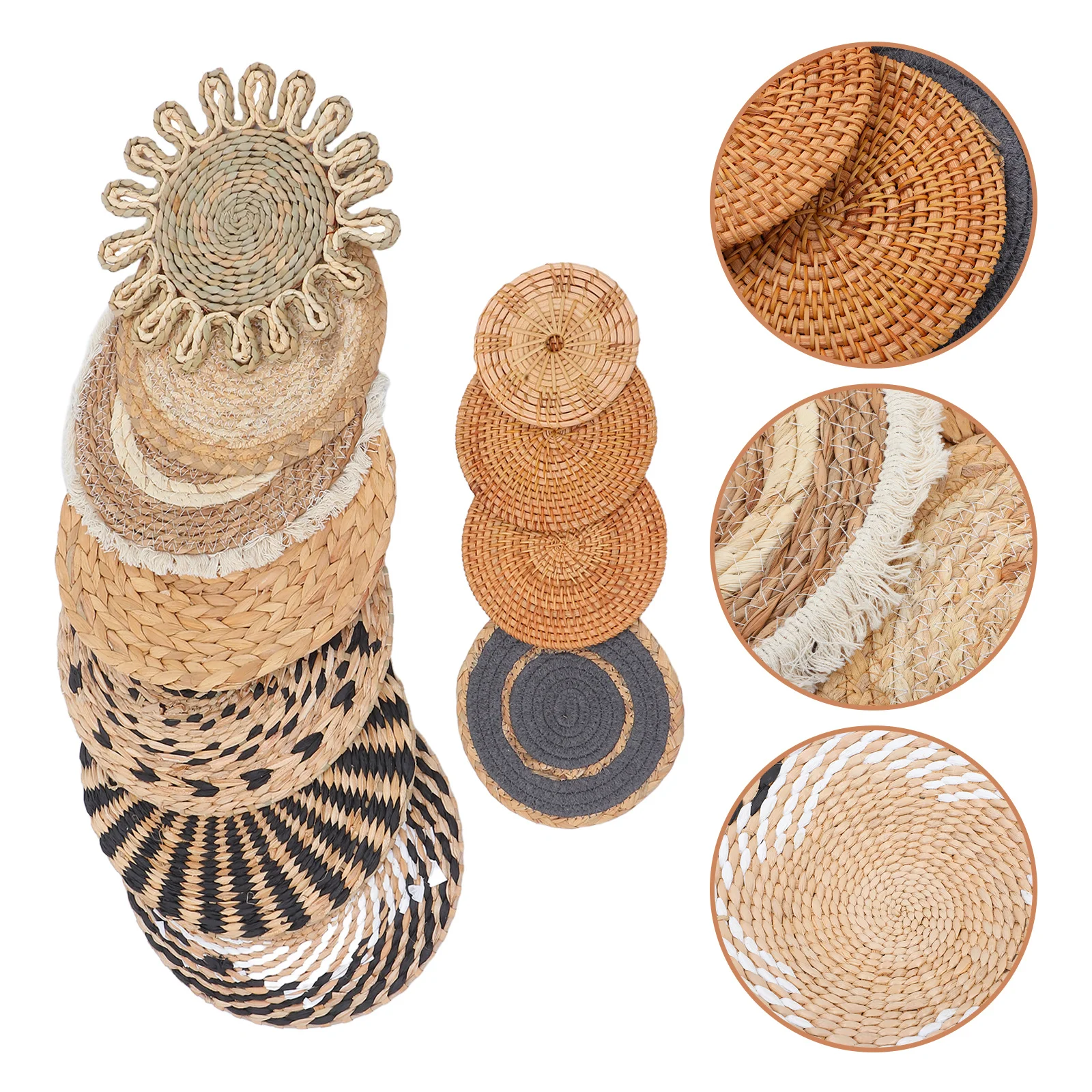 

11Pcs Handcrafted Boho Wall Basket Decor Natural Grass Woven Round Flat Baskets for Bohemian Farmhouse Living Room Wall Hanging