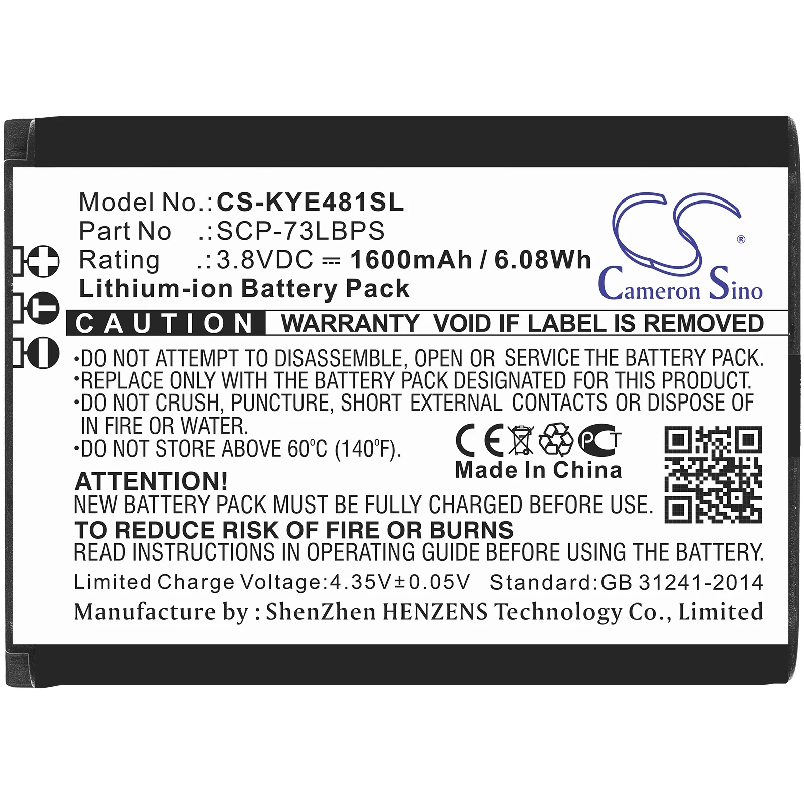 SCP-73LBPS 1600mAh Li-ion Replacement Battery for Kyocera DuraXA DuraXE DuraXV E4810