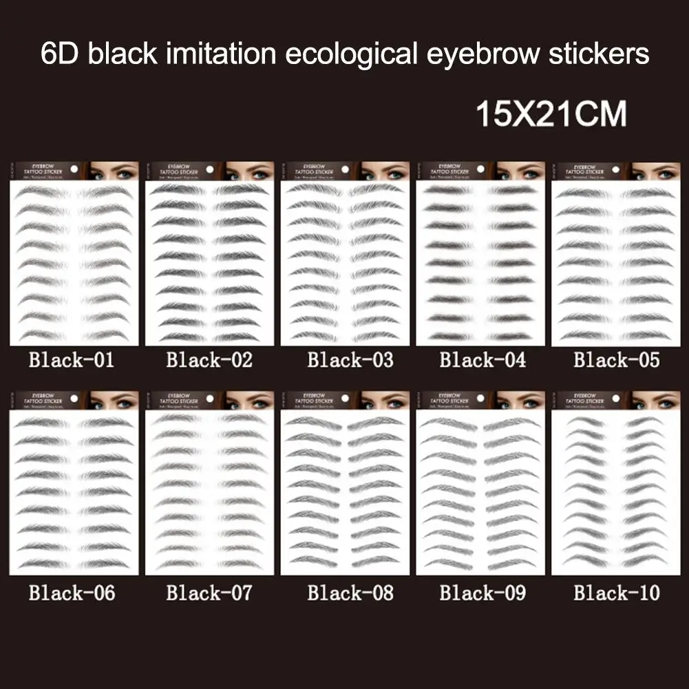 6D Simulation Black Eyebrow Sticker Semi-Permanent Brown Pattern Embroidered Waterproof Natural Look Lazy Beauty Kit
