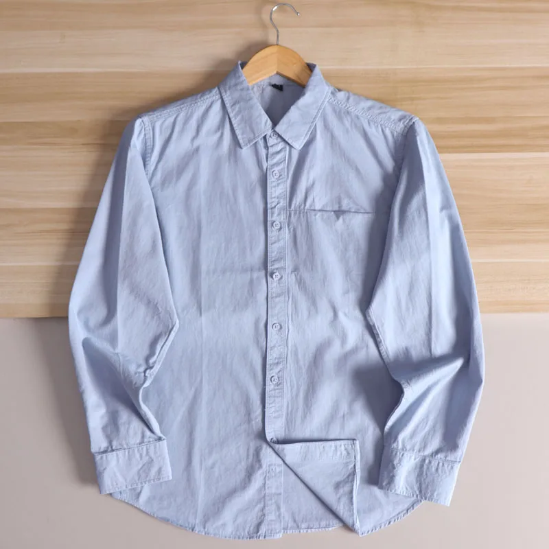 ثقيل الوزن من القطن الخالص طويل Sve كاجوال irt للرجال لربيع الخريف مريح وقوف مناسب بأزرار لأعلى اللون #5