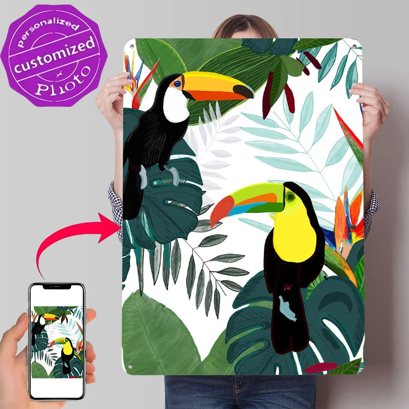 Toucan Bird Of Paradise Personalized 3D Textured Metal Poster Wall Art Vintage Tin Signs for Luxury Decoration Home Decor Room