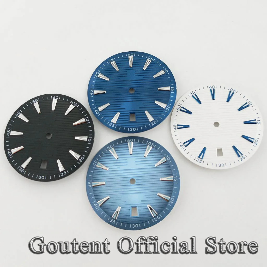 Goutent 33.3mm Black White Blue​ Fit NH35 Automatic Movement Green Luminous 6 o\'clock Crown Date Window