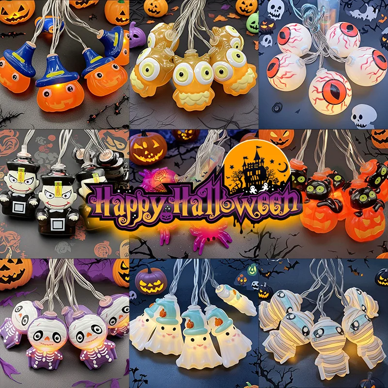 

1.5M 10 Lights Halloween String Lights,Battery Operated,3D Pumpkin Bat Ghost Lights, Halloween Decoration(Battery Not Included)