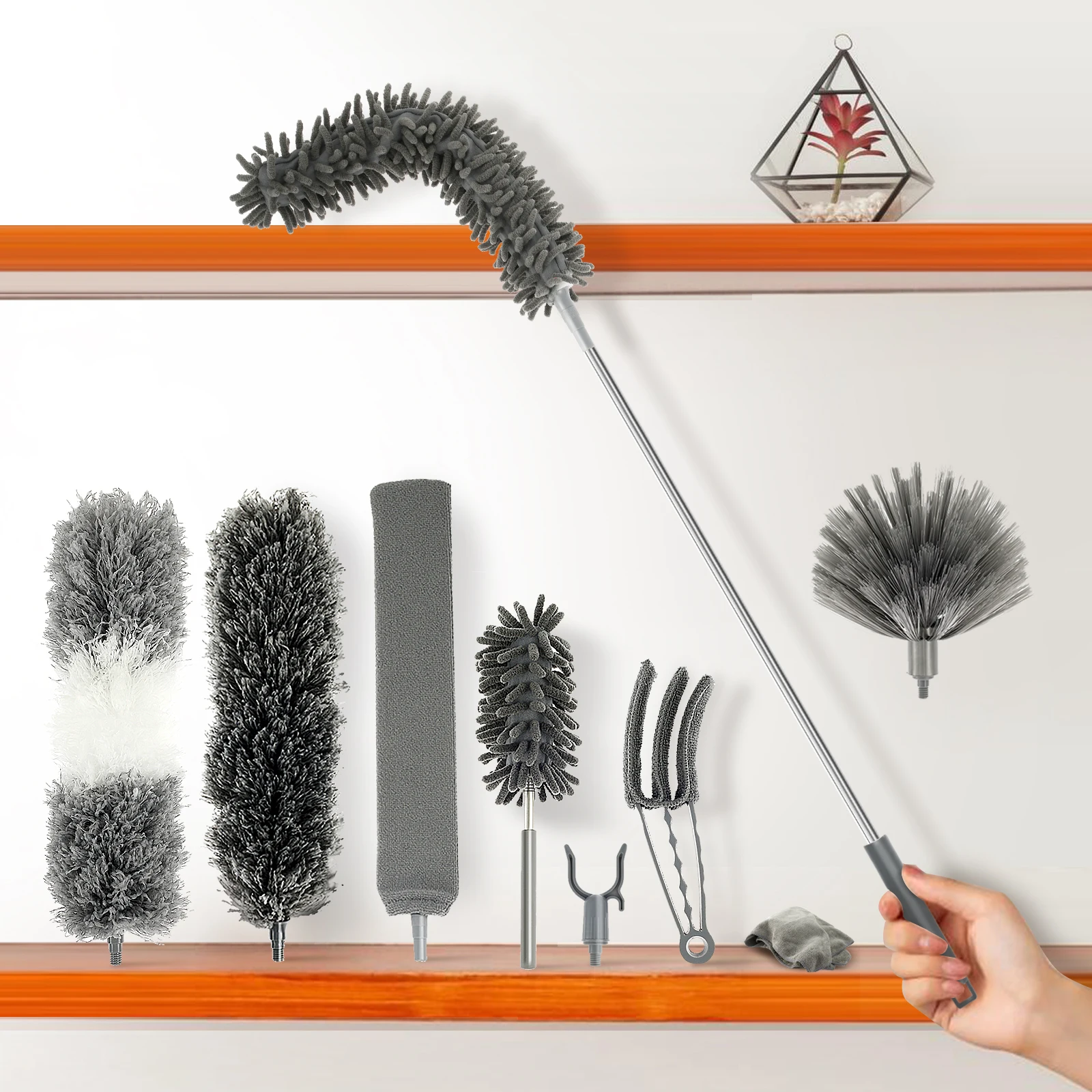 

10Pcs Feather Duster Set with 93.7 Inch Telescopic Handle Multifunctional Cleaning Duster Kit Hangable Gap Duster Cleaner