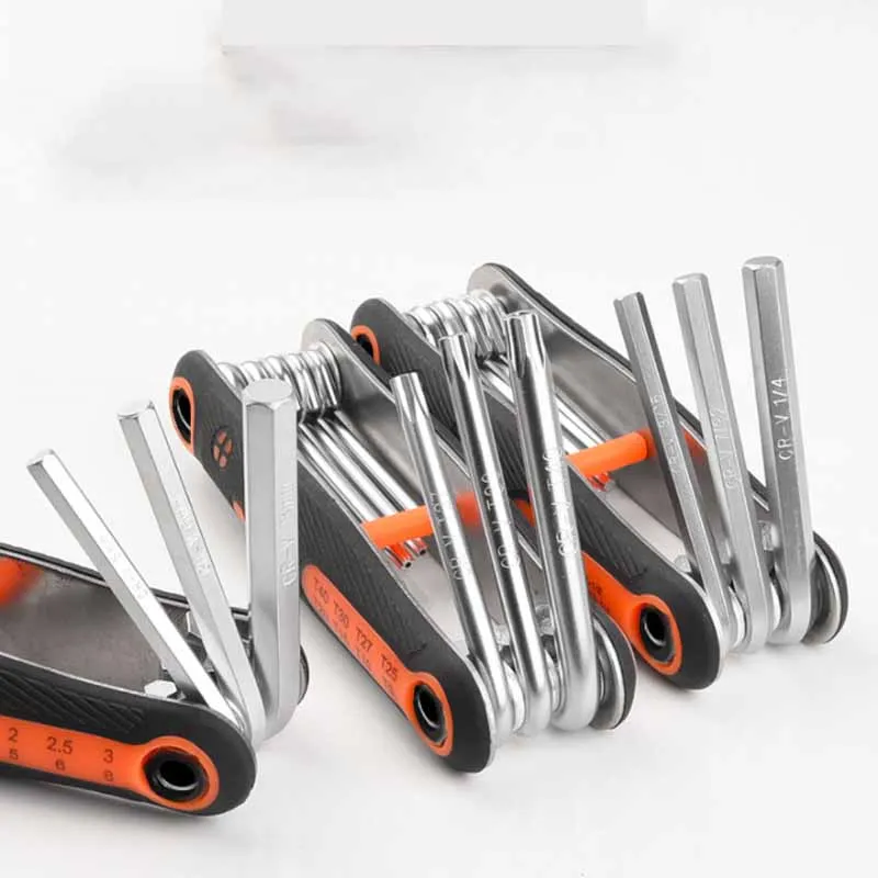 Khóa Lục Giác Phẳng Bóng Gấp Gọn Cờ Lê Lục Giác Chrome Vanadium Cờ Lê Di Động Bộ Gấp Gọn Bộ Tô Vít Hoa Mận/Hệ Mét/briti