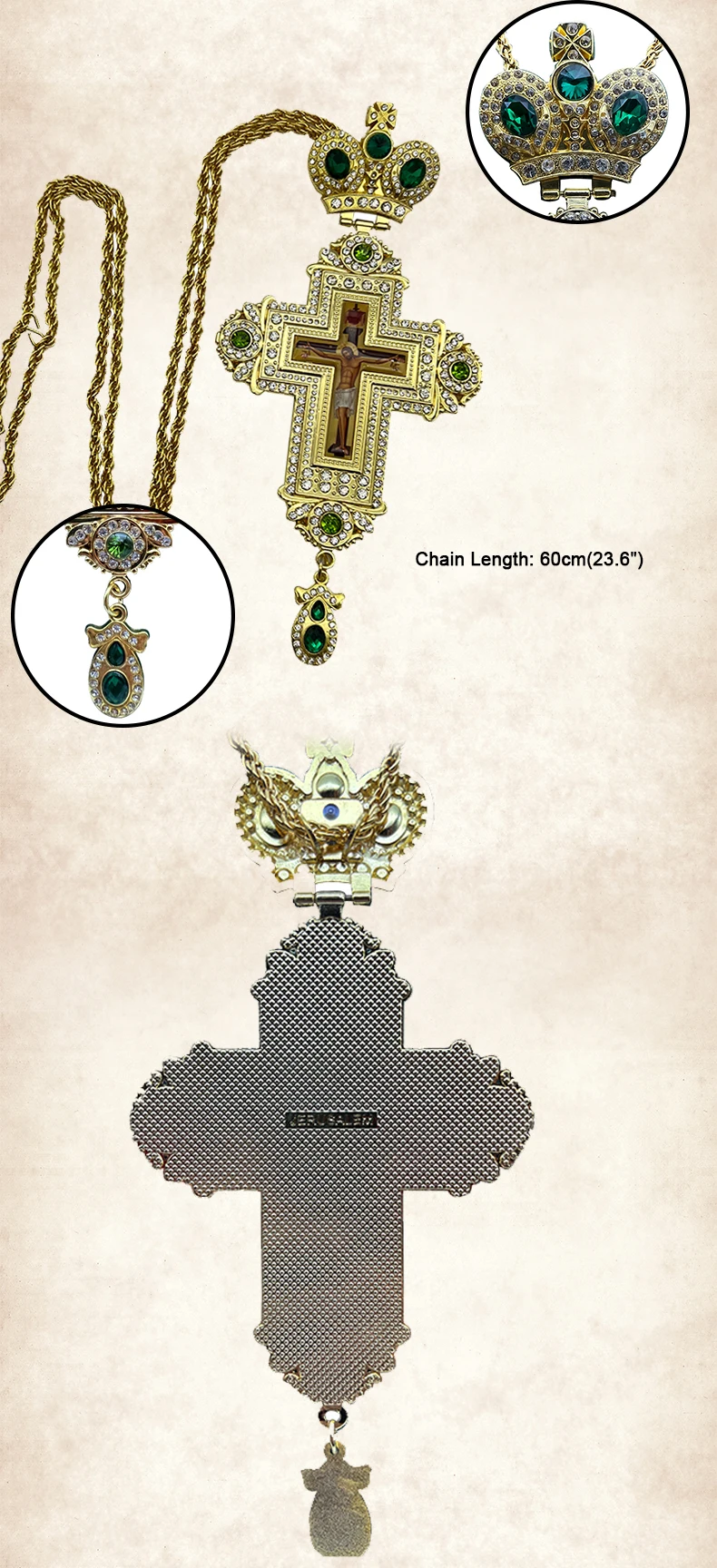HTISOK Orthodoxe Kreuz-Halskette, Jesus-Kruzifix-Anhänger, Goldkette, religiöser Schmuck, mit orthodoxem Kreuz. – Detail 5