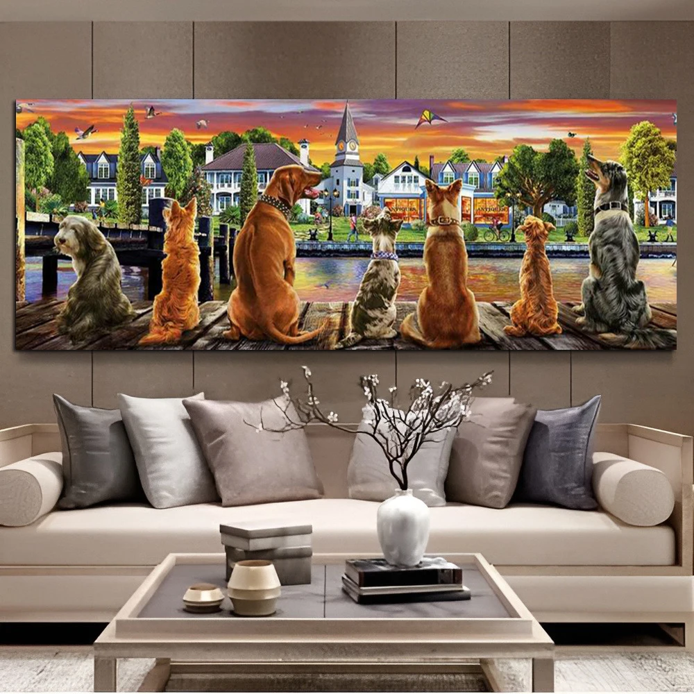 

Dog and Cat Party Large Size Diy Diamond Art Painting Animals Full Square Round Drill Mosaic Embroidery Picture Wall Decor