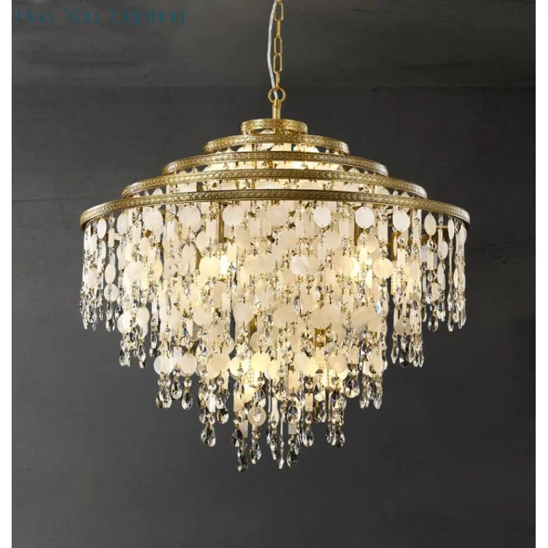 French Crystal Living Room Chandelier Romantic Shell Vintage Luxury Villa Restaurant Island Decorative Lighting
