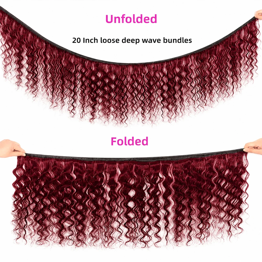 15A Deep Wave Human Hair Bundles 99J Burgundy Bundle Hair 100% Brazilian Virgin Hair Extensions Kinky Curly Ponytail Human Hair view 5
