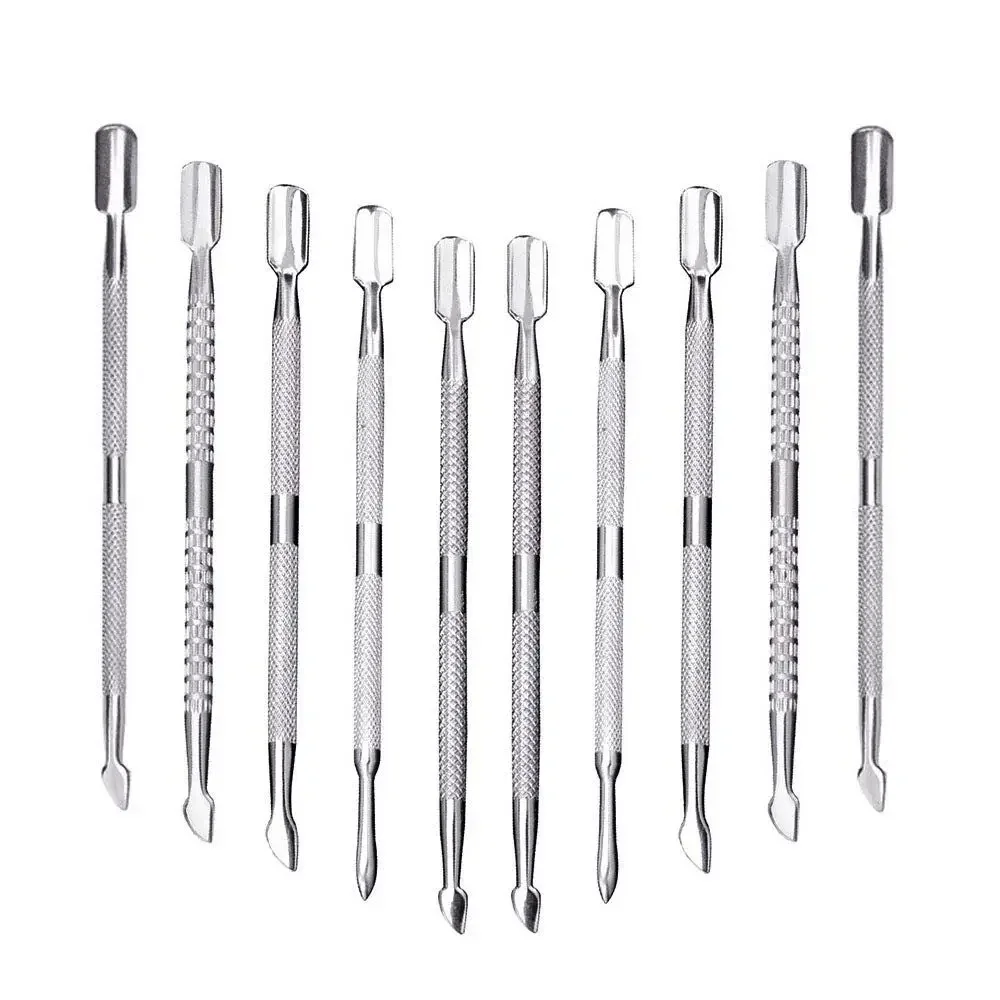 10Pcs Cuticle Pusher Remover and Cutter, Double Ended Stainless Steel Cuticle Cleaner Nail Gel Polish Removal, Manicure Pedicure