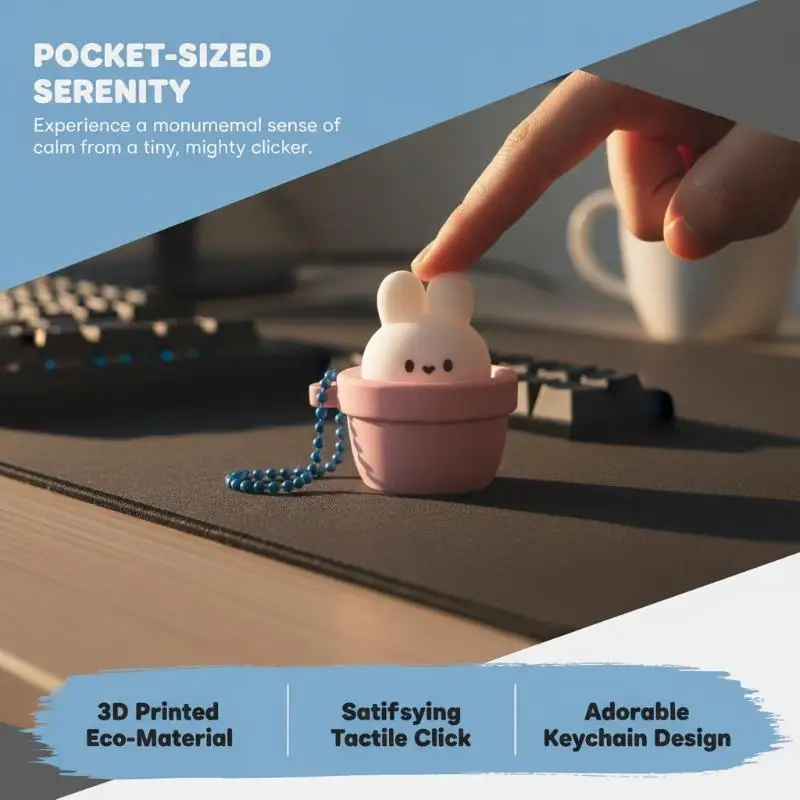 3D Printed Rabbit Keycap Clicker Keychain Mini Durable Fidget Stress Reliever Key Ring for Office Worker Gifts