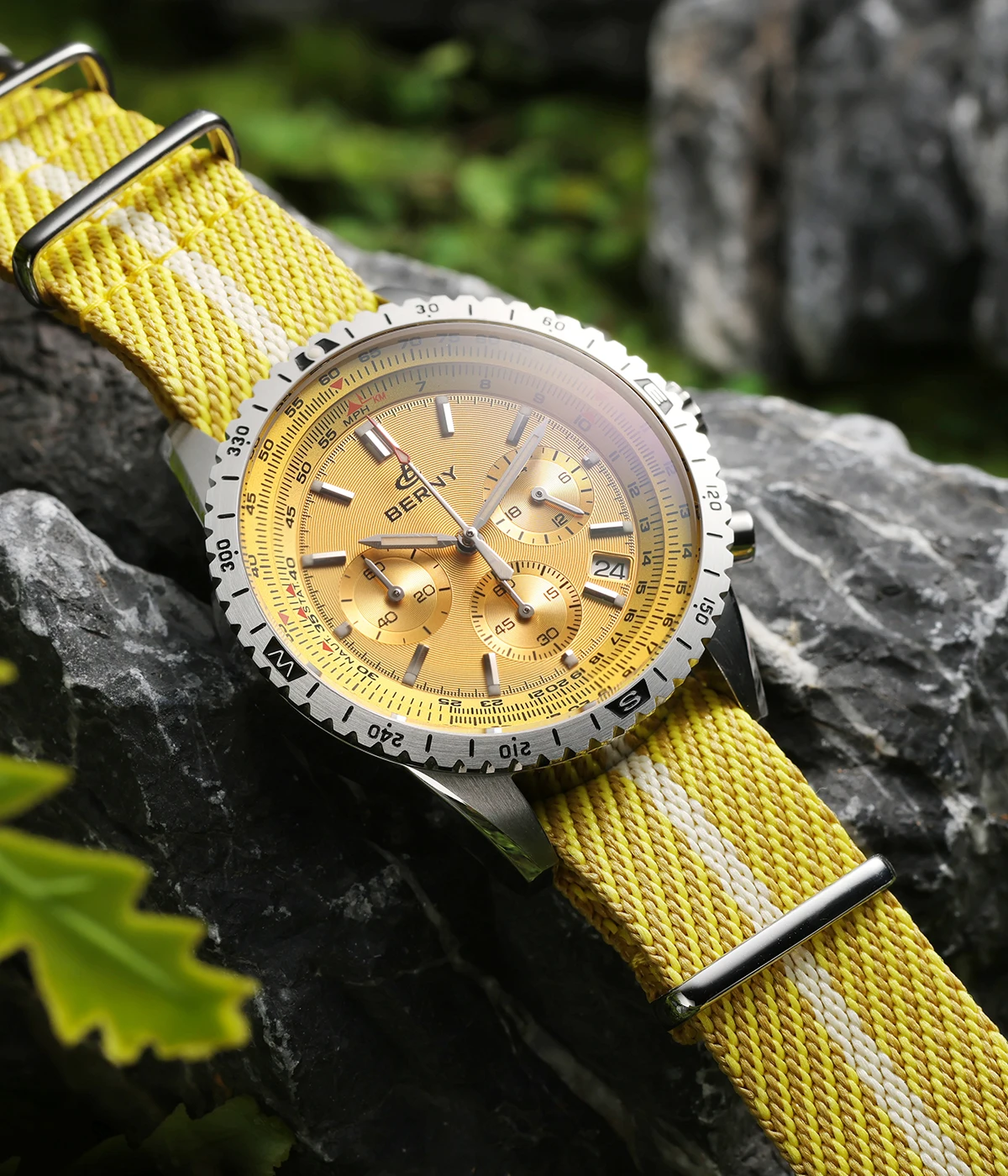 BERNY Chronographen-Uhren für Herren, superleuchtende, multifunktionale Quarz-Herrenuhr mit Datum, Saphir-Nylonarmband – Detail 4