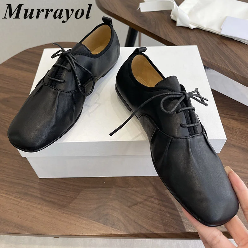 

Женские туфли на плоской подошве из натуральной кожи на шнуровке, повседневные, весенне-осенние, в британском стиле, универсальные, маленькие кожаные туфли