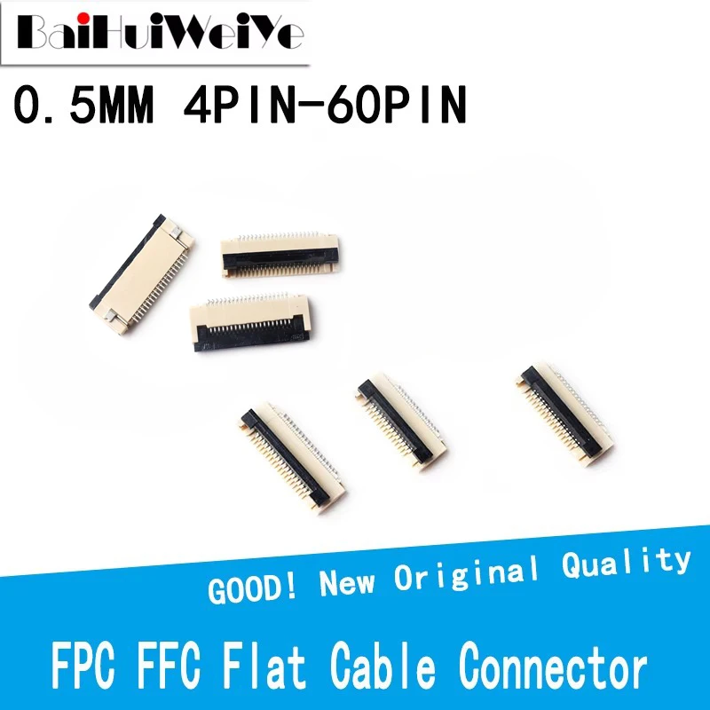 

10PCS 0.5 MM Pitch Under Clamshell Socket FPC FFC Flat Cable Connector 4P 5P 6P 7P 8P 10P 12P 14P 16P 20P 22P 24P 30P 34P 60P