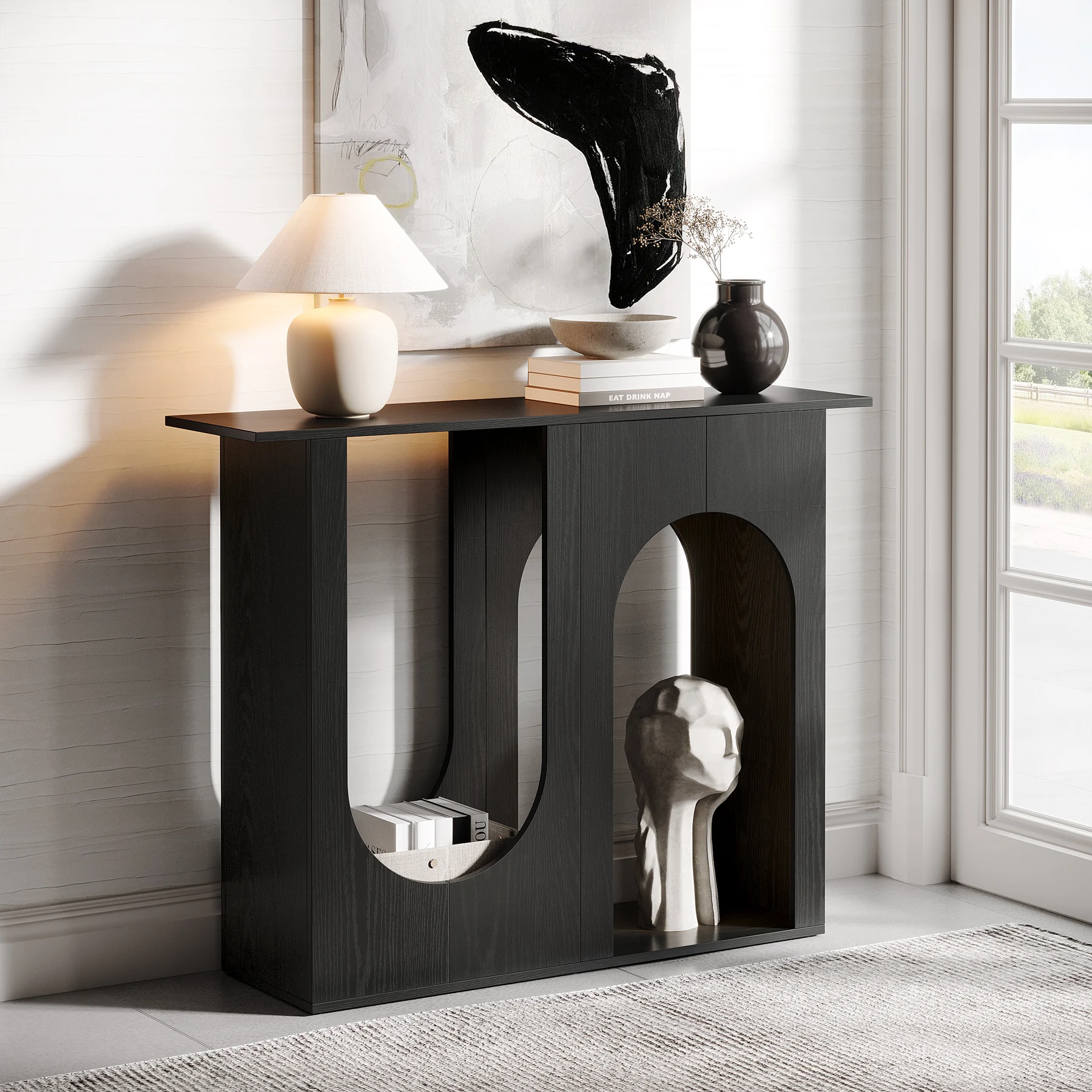 Tribesigns Mesa Consola Negra de 39.4'', Mesa Estrecha para Sofá Detrás del Sofá con Diseño Arqueado, Consola Moderna para Entrada