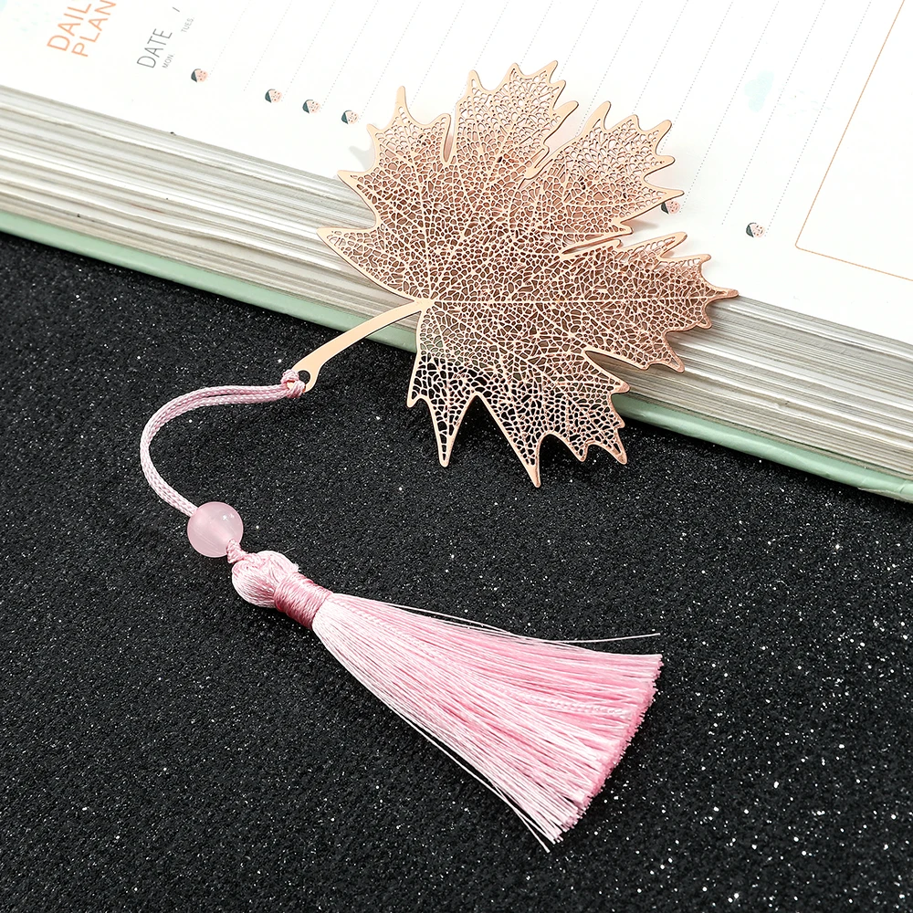 10 Styles Rose Gold Color Hollow Animal Flower Plant Metal Bookmarks with Pink Tassel for Book Lover Mark Gifts Collection