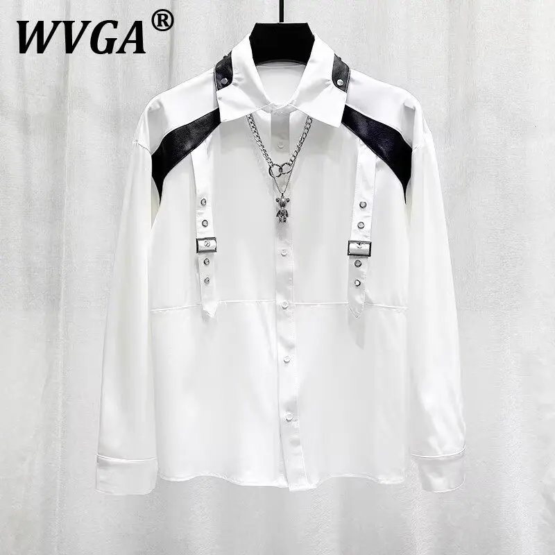 

WVGA Spring Autumn New Men's Tide Techwear Trendy Loose Cargo Shirts Niche Chic Casual Patchwork Shawl Design Ruffled Tops W8368