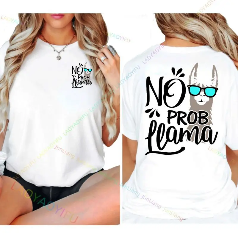 Funny Funny Alpaca Alpaca with Sunglasses for Women Kawaii Cartoon Print T-shirt for Men Oversized Short Sleeve 100% Cotton Top