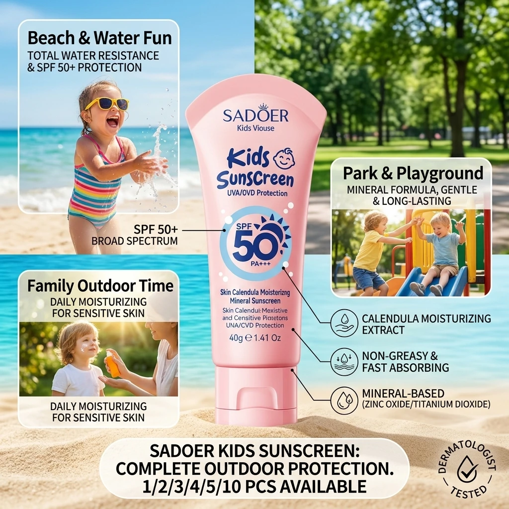 SADOER 1/2/3/4/5/10PCS SPF50+ PA+++ Spectrum Protection Block Sunscreen Kids Calendula Moisturizing Mineral Sunscreen