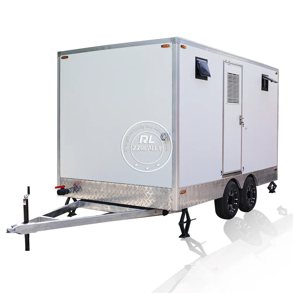 Remolque de baño portátil móvil, baño de lujo, ducha al aire libre, remolque de inodoro, 4 puestos, a la venta
