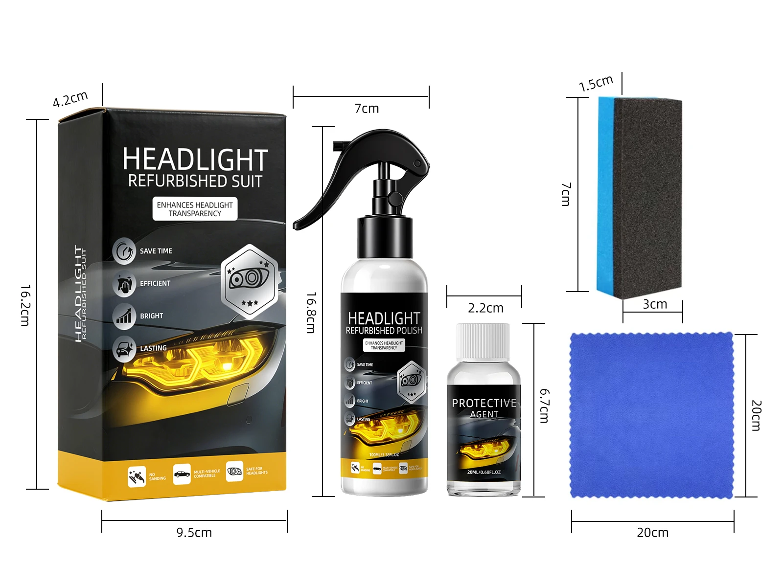 Car Headlight Cleaner and Restorer Kit  Headlight Restoration Decontaminating and Brightening Care