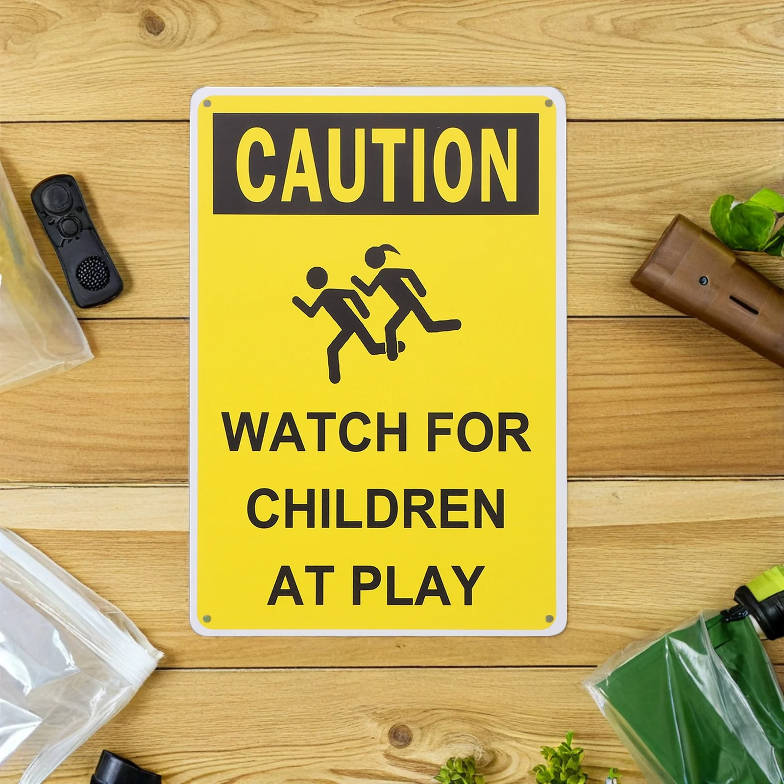 Segnali stradali di avvertimento da 3 pezzi in metallo per bambini che giocano a segnali di sicurezza di avvertenza lenta per percorsi parchi corridori