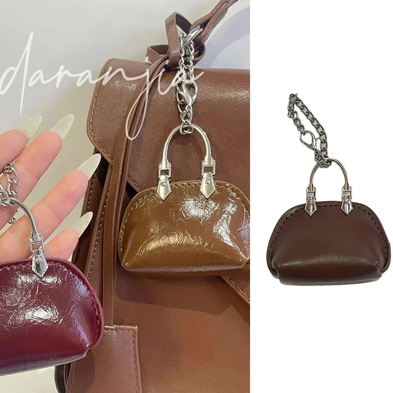 Cute Mini Pu Leather Shell Bag Keychain Pendant Fine 2025 Fashion Handheld Shell Bag Decoration Backpack Charm Accessories Gift