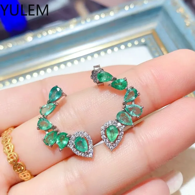 YULEM Natural Emerald S925 Sterling Silver Ear Studs Ladies Fashion Jewelry Exudes Elegance Ideal Festive Present