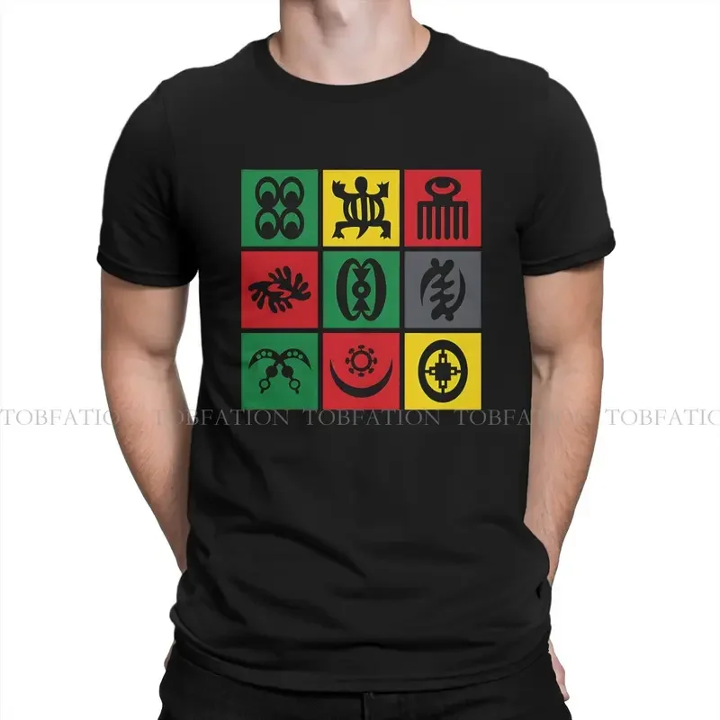 Y2K Rasta Design Crewneck TShirts Adinkra Africa Symbols Print Men'S T Shirt Hipster Tops Size S-6XL